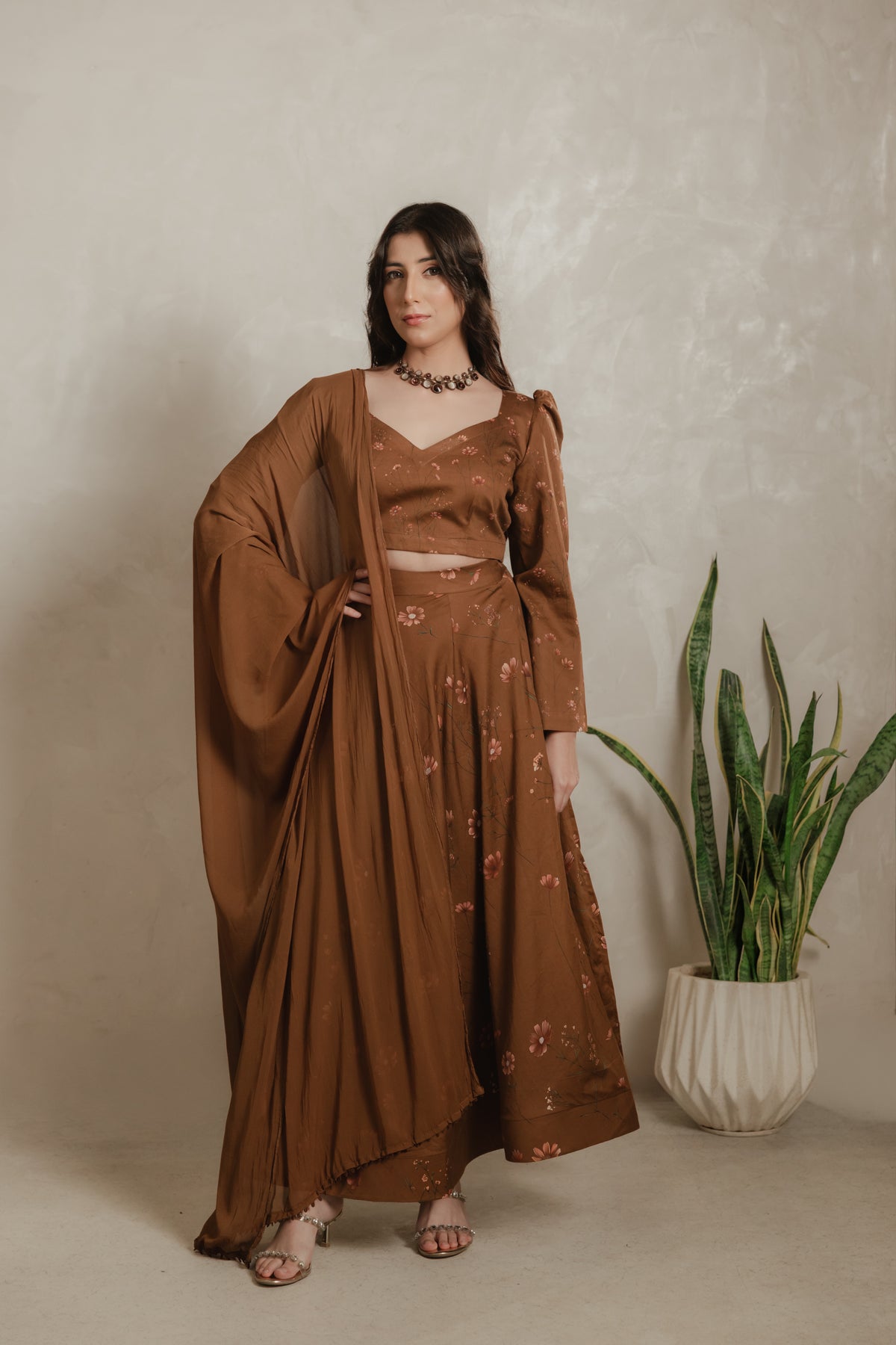 Sthira Cosmos co-ord set worn with the matching dupatta