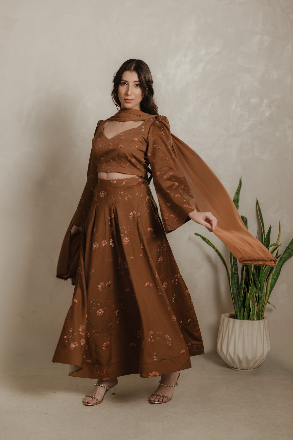 Sthira Cosmos co-ord set with dupatta held out