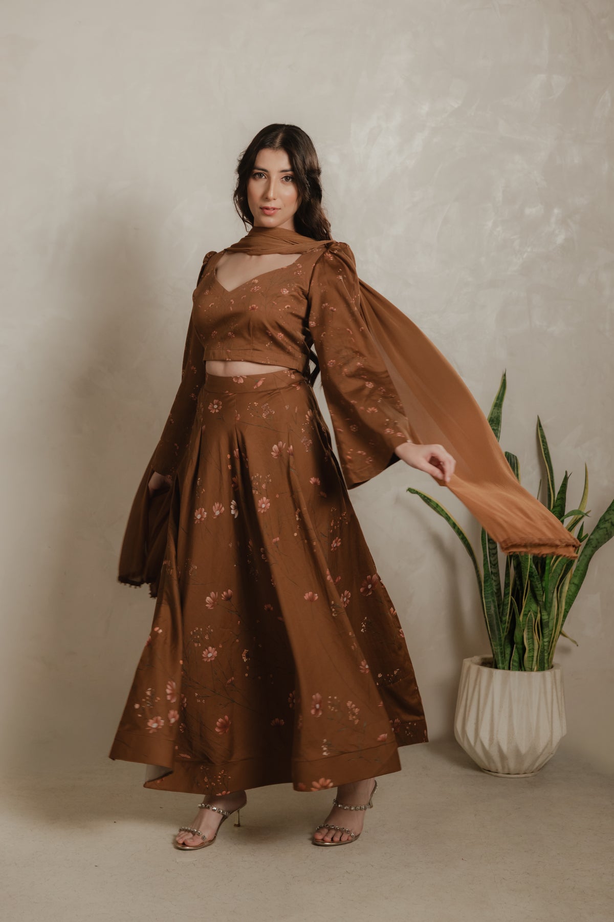 Sthira Cosmos co-ord set with dupatta held out
