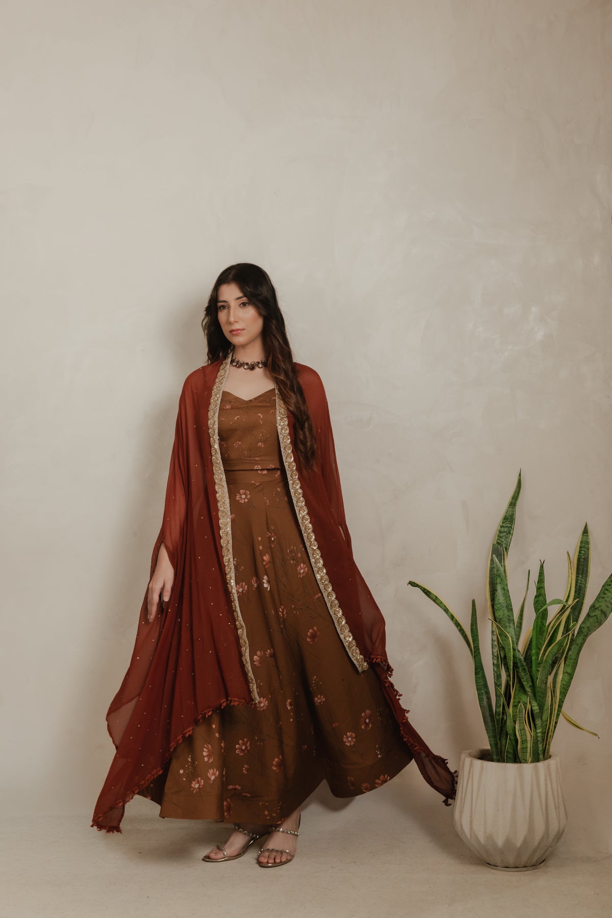 Sthira Zinnia co-ord set, front view with dupatta