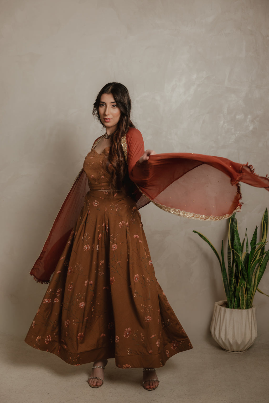 Sthira Zinnia co-ord set, dupatta in movement