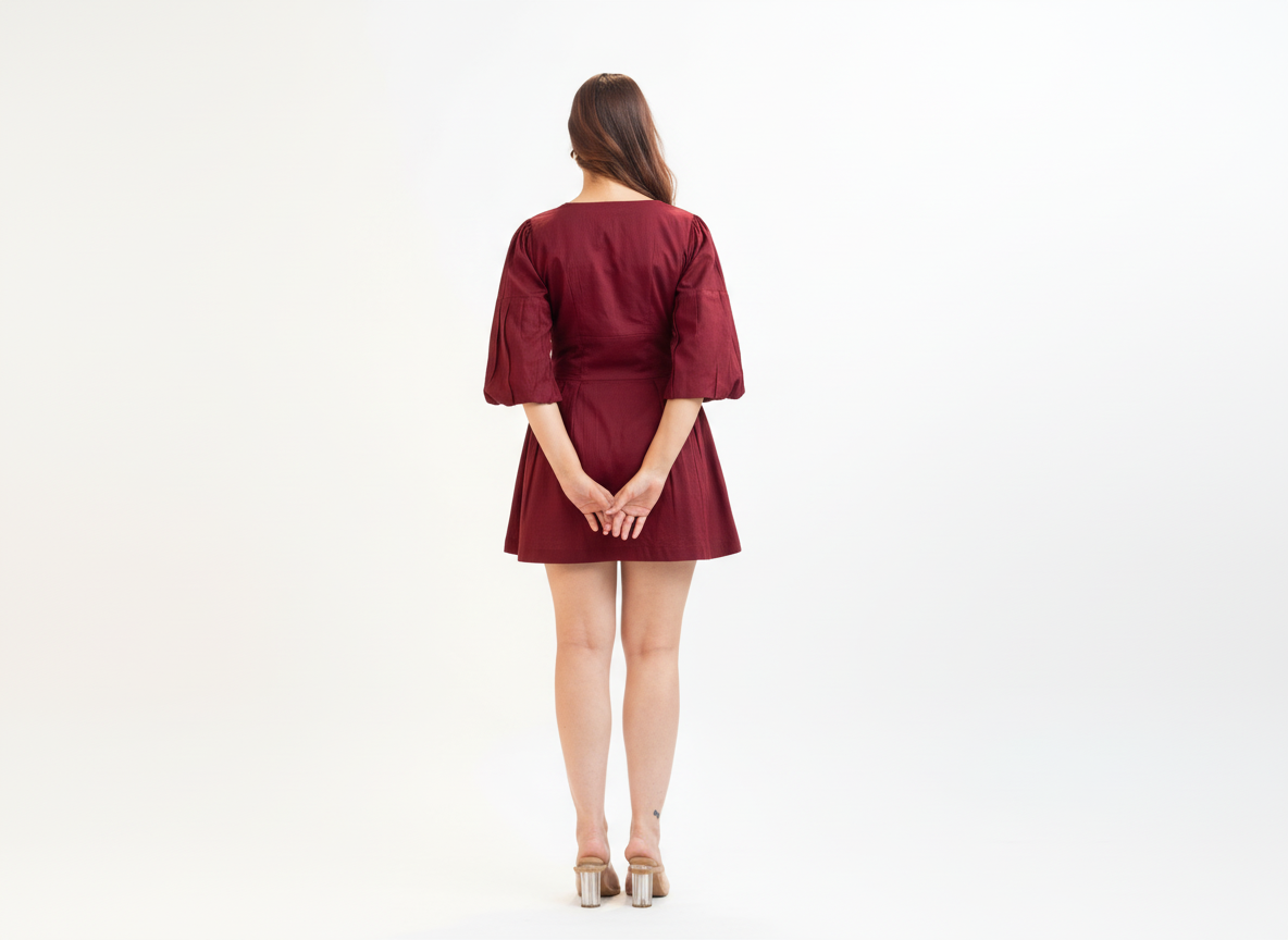The Maroon Solstice Button Dress