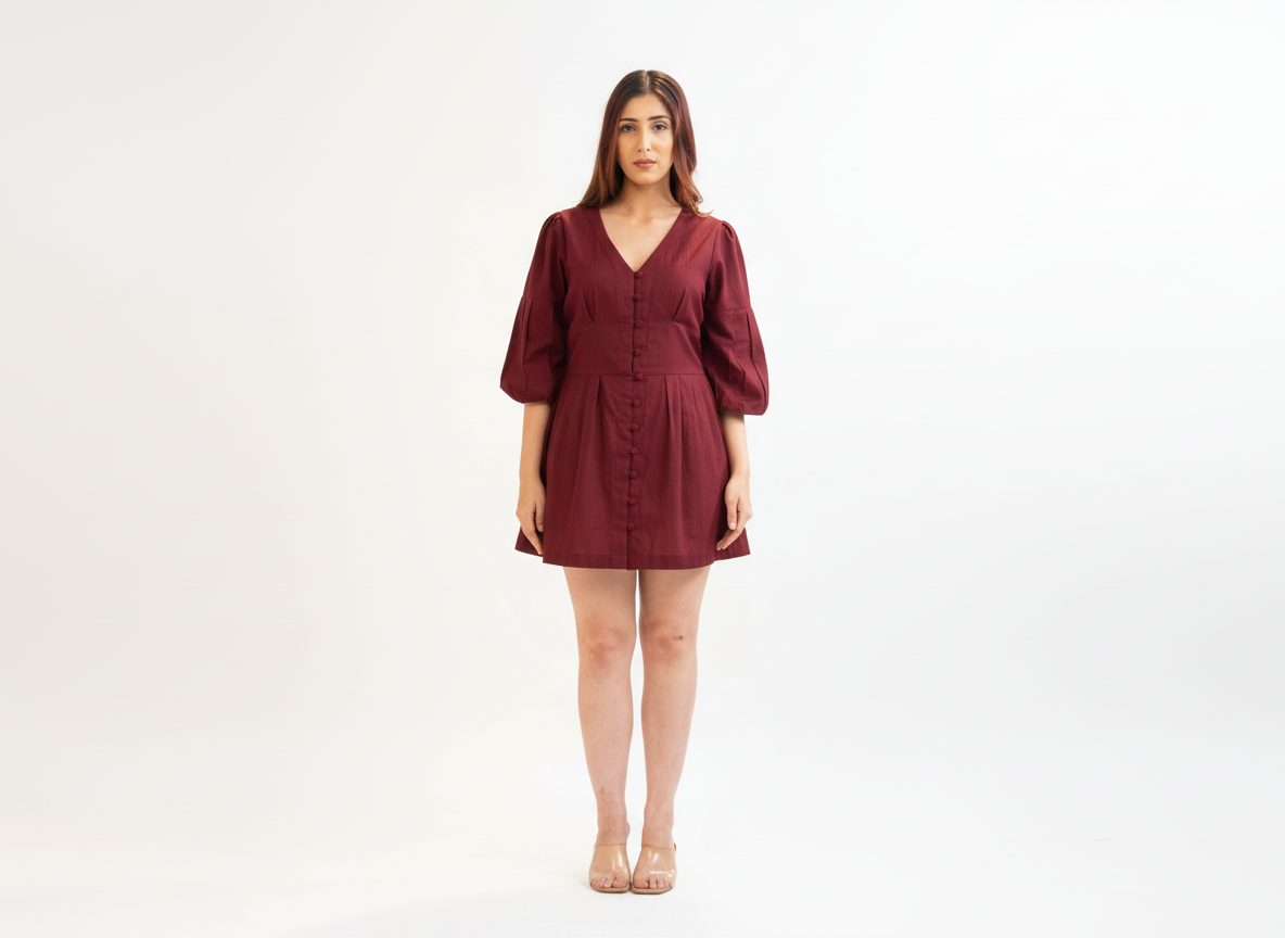 The Maroon Solstice Button Dress