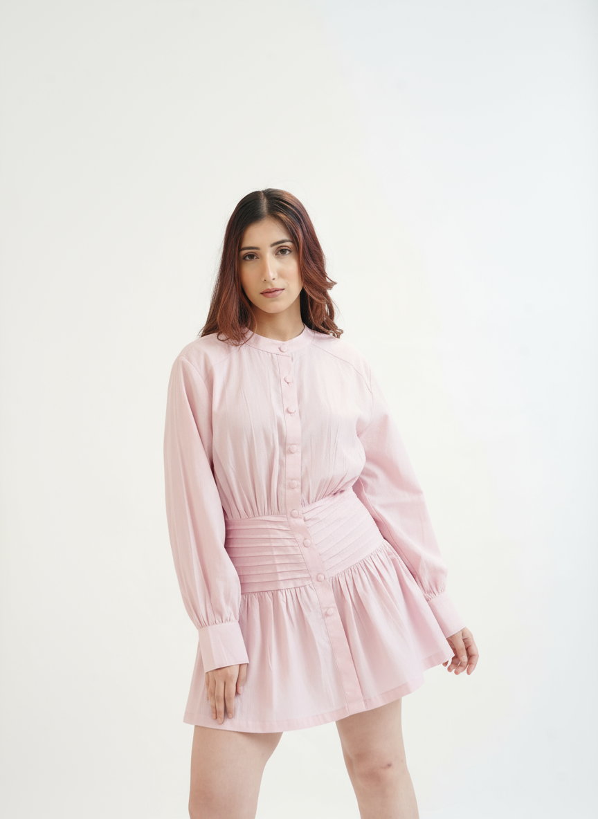 Blush Luna Waist-Pleat Dress