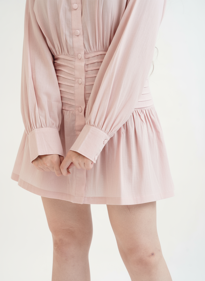 Blush Luna Waist-Pleat Dress