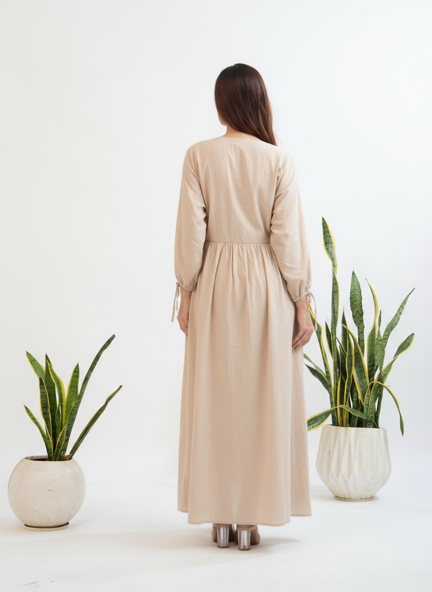 The Sandstone Tie-Sleeve Maxi Dress