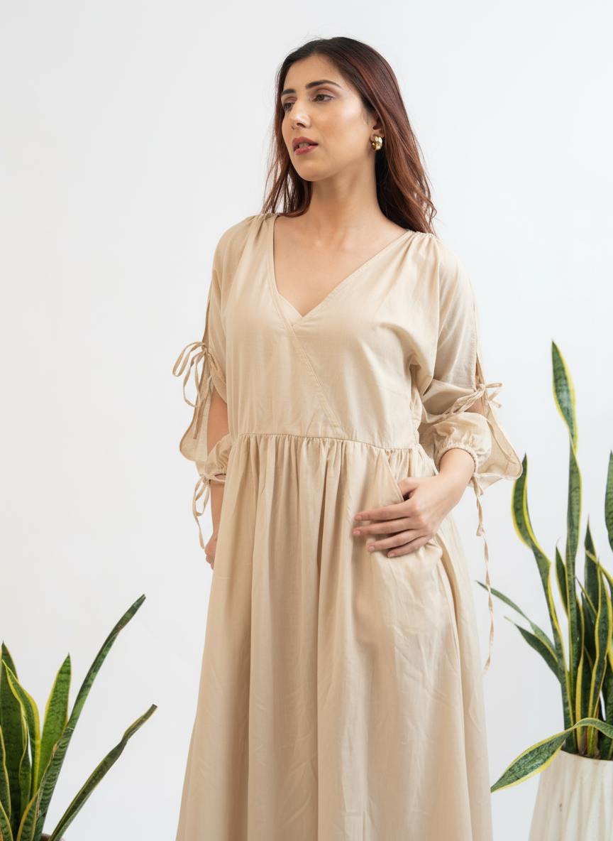 The Sandstone Tie-Sleeve Maxi Dress
