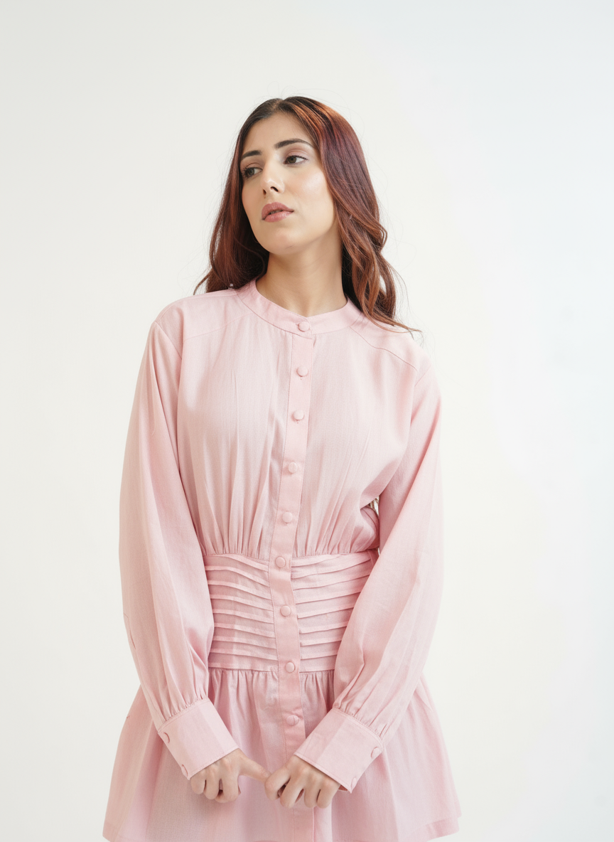 Blush Luna Waist-Pleat Dress