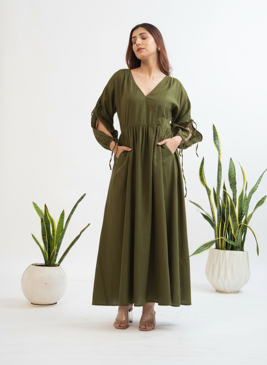 The Olive Grove Tie-Sleeve Maxi Dress