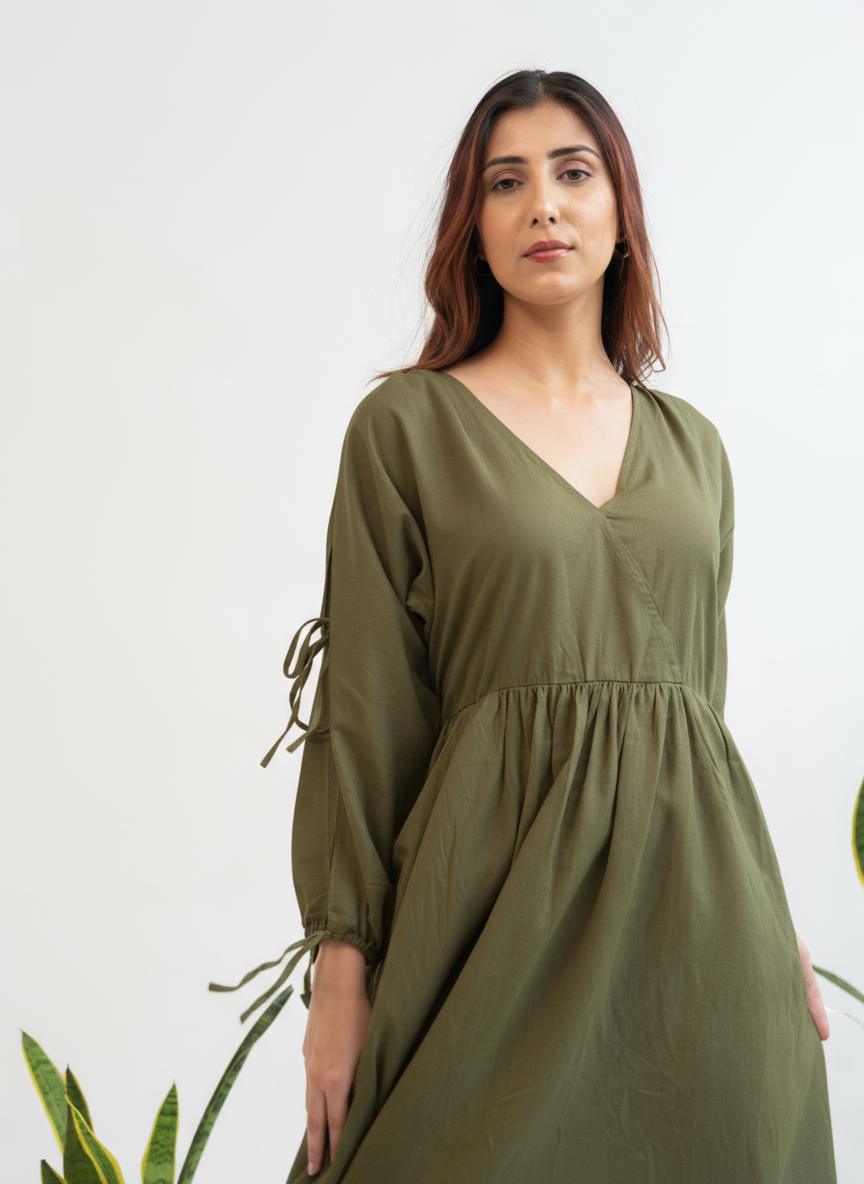 The Olive Grove Tie-Sleeve Maxi Dress