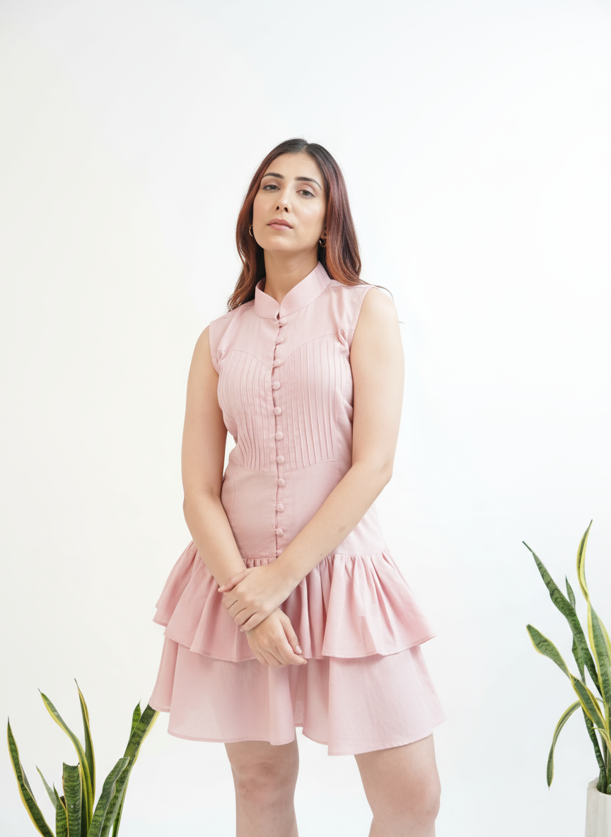 The Blush Ruffle Tier Mini Dress