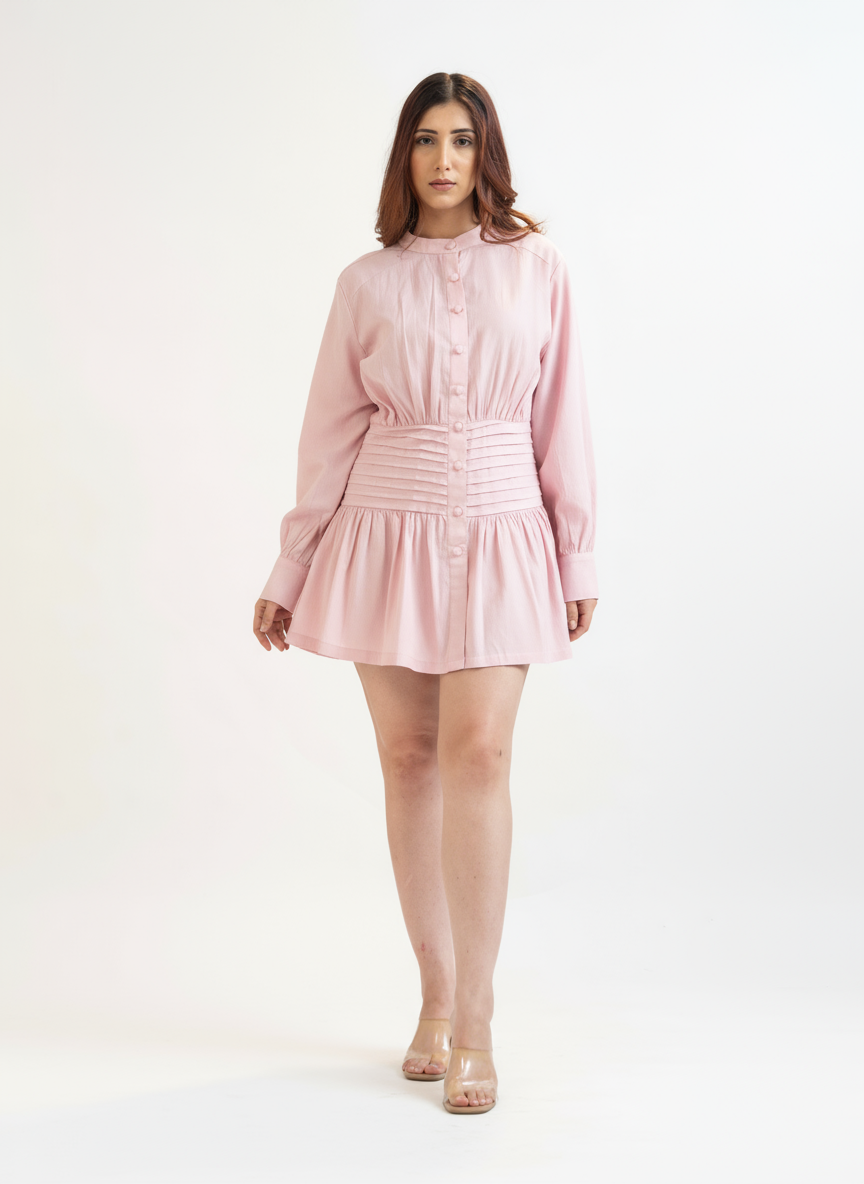 Blush Luna Waist-Pleat Dress