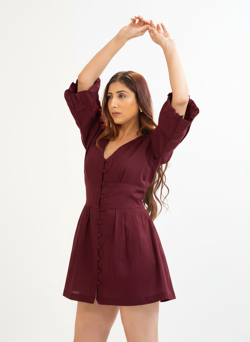 The Maroon Solstice Button Dress