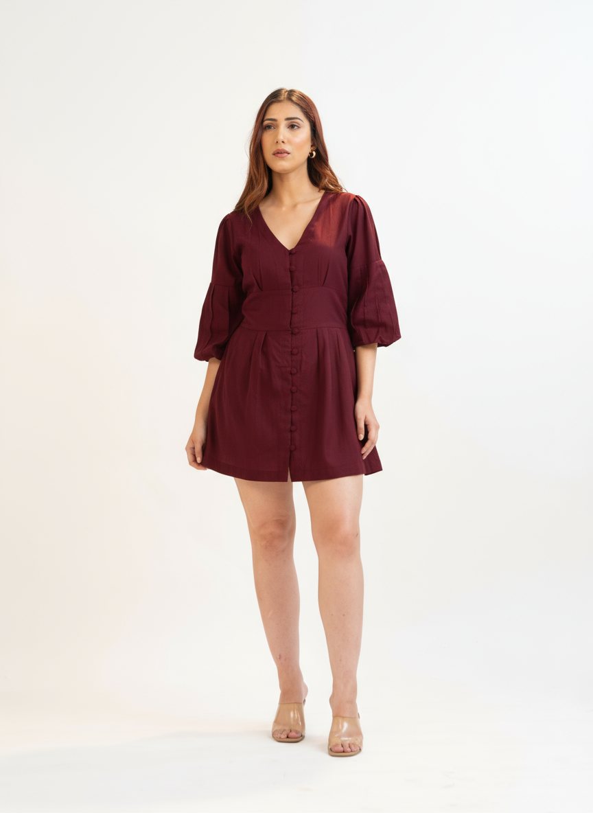 The Maroon Solstice Button Dress