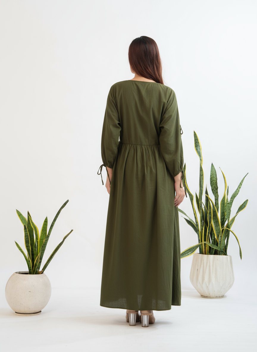The Olive Grove Tie-Sleeve Maxi Dress