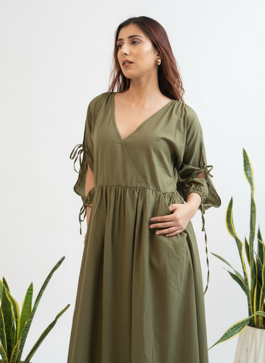 The Olive Grove Tie-Sleeve Maxi Dress